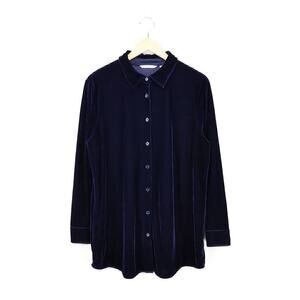 Soft Surroundings Velvet Boyfriend Tunic Button Down Shirt Deep Navy Size Large